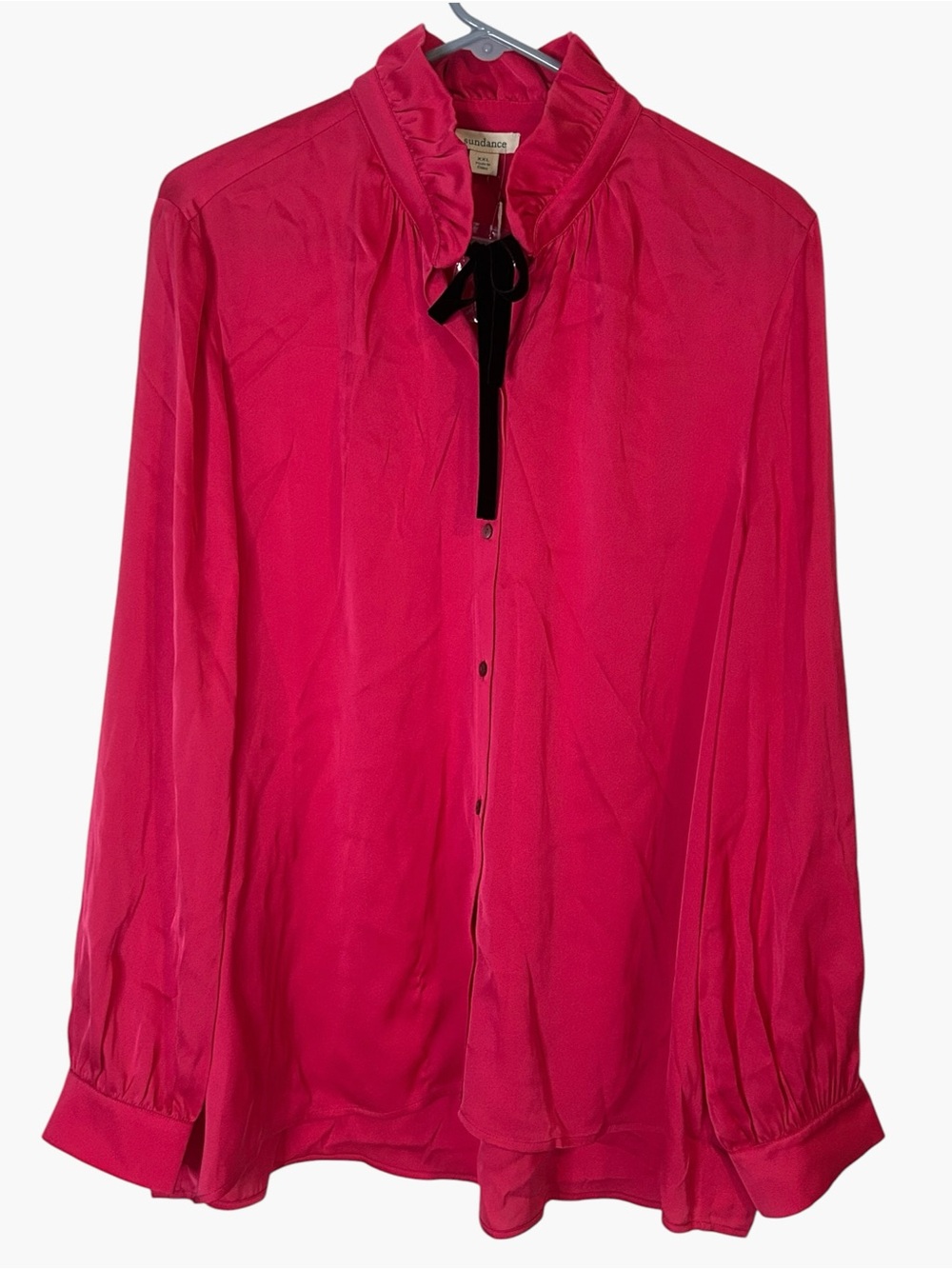 Cynthia Rowley Fuchsia Ruffle-Neck Long-Sleeve Blouse